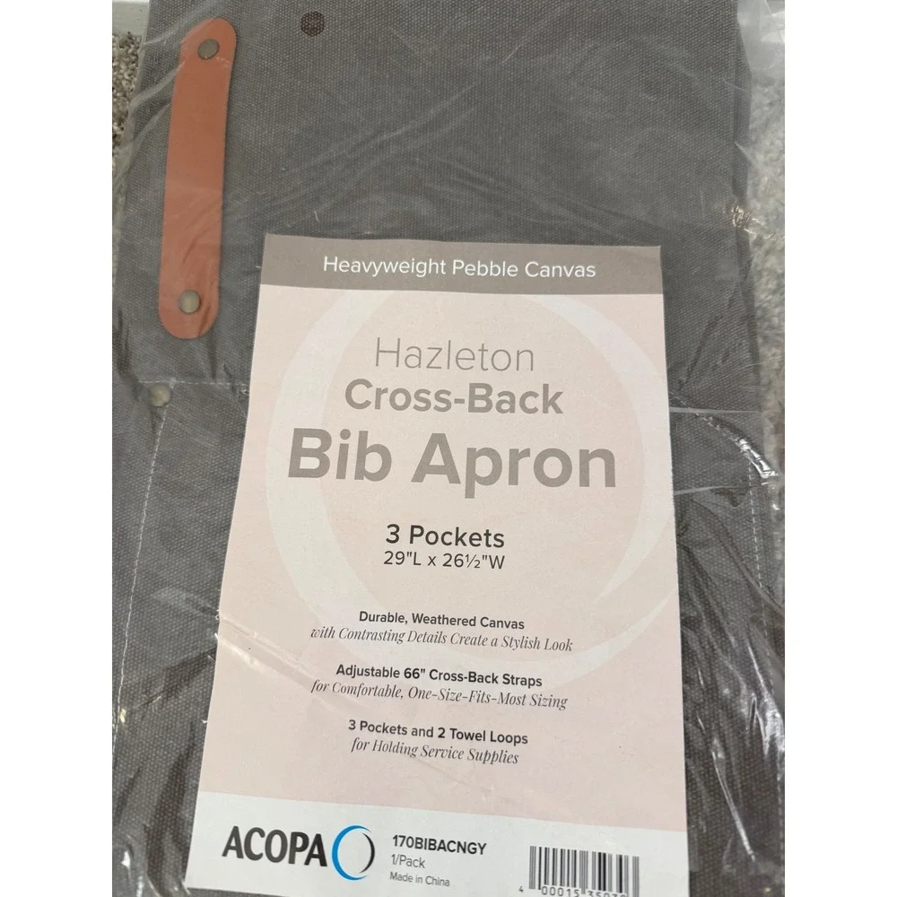 Acopa Hazleton Pebble Heavyweight Canvas Cross-Back Bib Apron – Grey – New - Picture 3 of 4